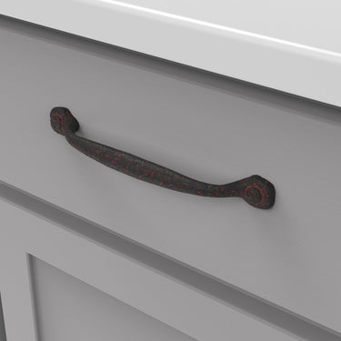 6-5/16 inch (160mm) Refined Rustic Cabinet Pull - Rustic Iron